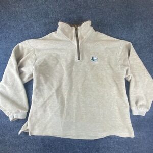 Green Brand Sweater Men M Beige Tight Knit Winter Walking Mock Neck 1/4 Zip READ